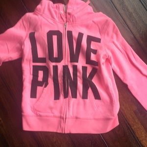 pink and black PINK zip up hoodie